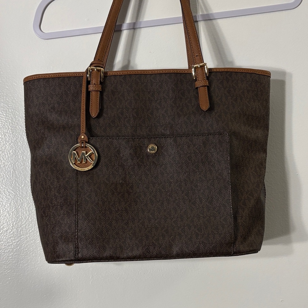 Michael Kors Dark Brown Tote with Tan Accents
